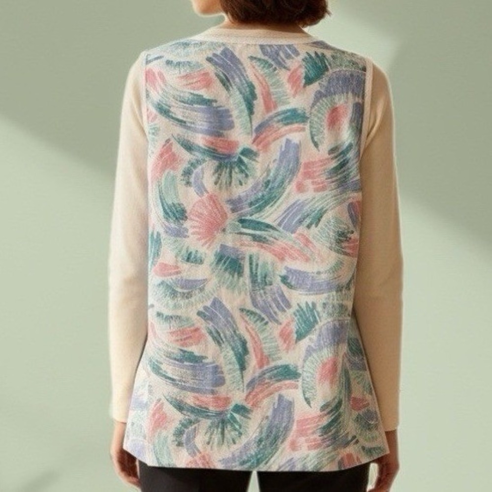 Fashion Seal Womens XL Abstract Brushstroke Apron Tunic Vest Pockets Made in USA - Picture 2 of 8